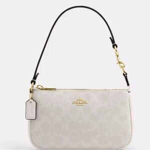 Coach Chalk White Signature Wristlet with Black Strap
